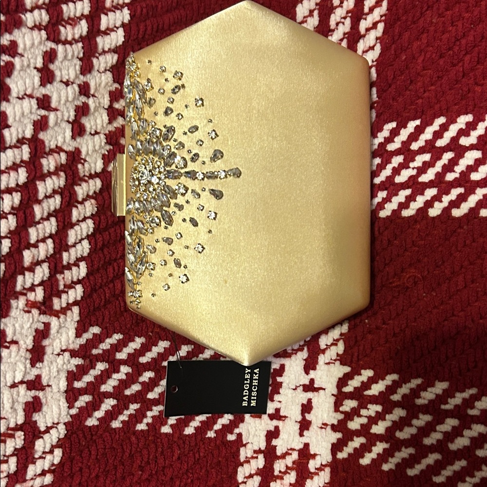 Badgley Mischka Hexagonal Gold Clutch with Embellishments